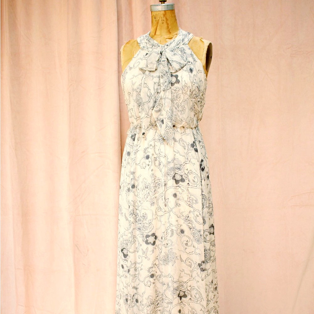 Tibi Cream Maxi Dress / Gown With Black Floral Print